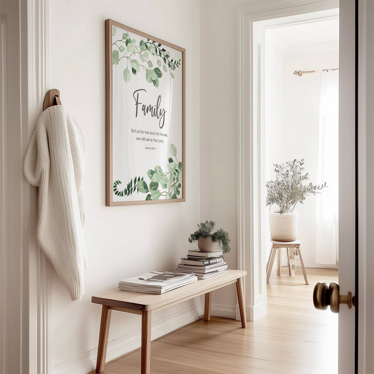 “But as for me and my house” Christian art print with natural botanical foliage design, created to inspire faith and family in the home.