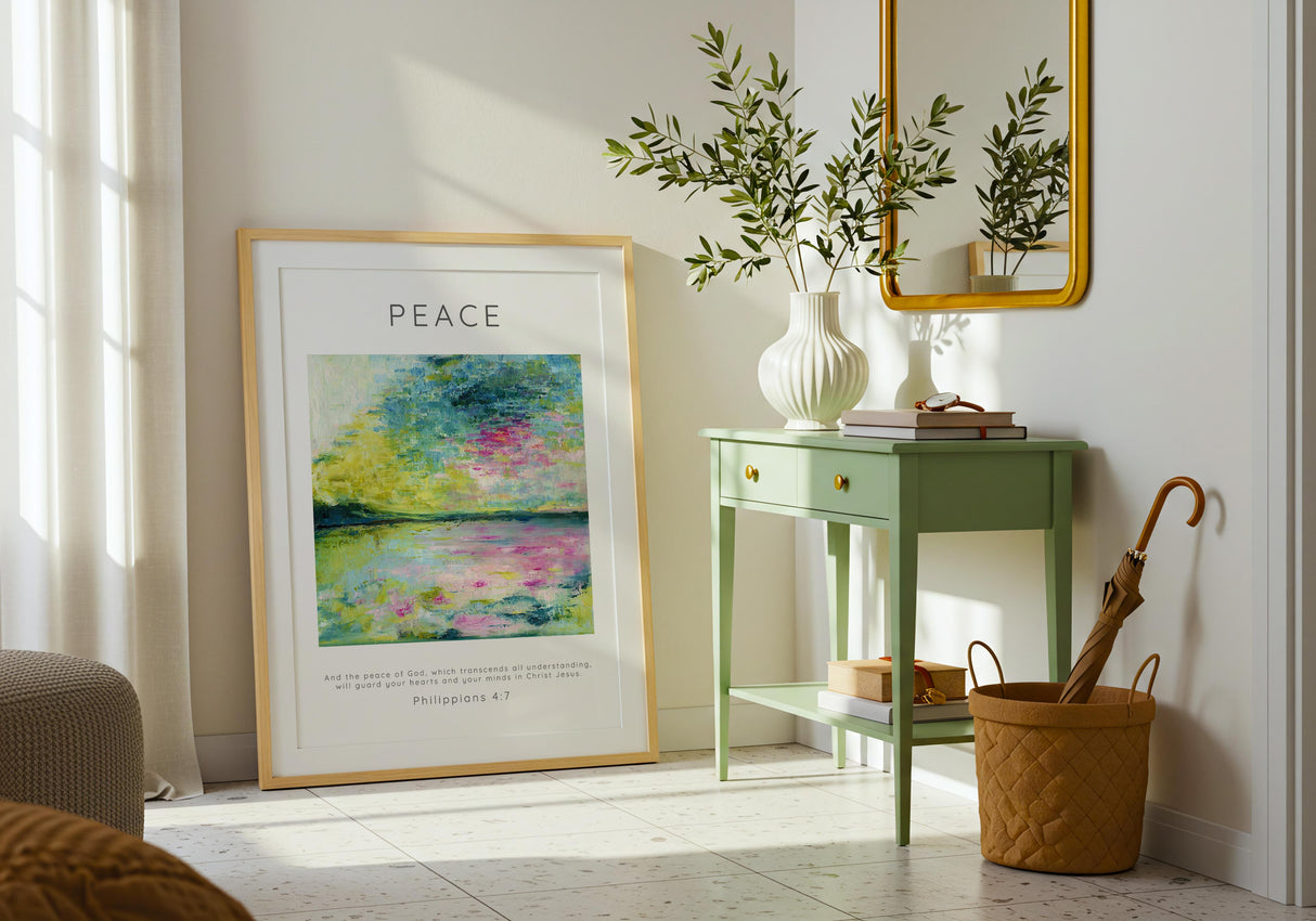 Christian scripture print inspired by original oil painting Echoes In Still Water.