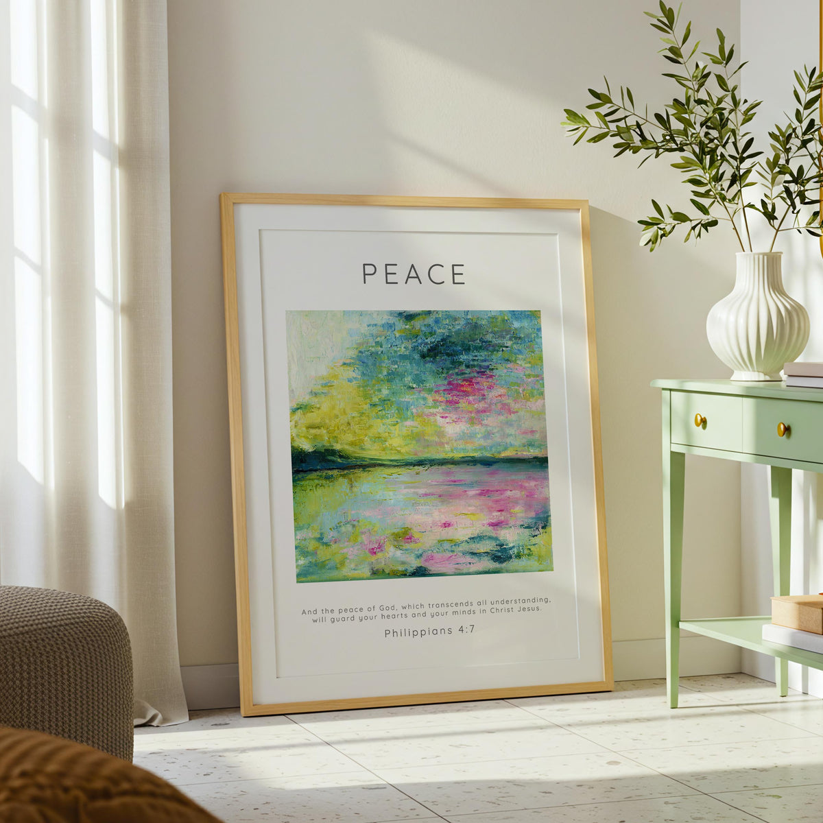 Christian scripture print inspired by original oil painting Echoes In Still Water.