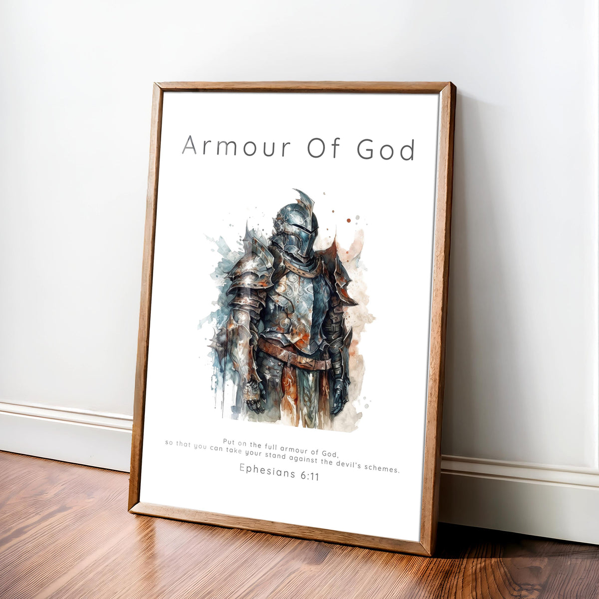 Ephesians 6:11 - Christian wall art print of a warrior wearing the full armour of God.