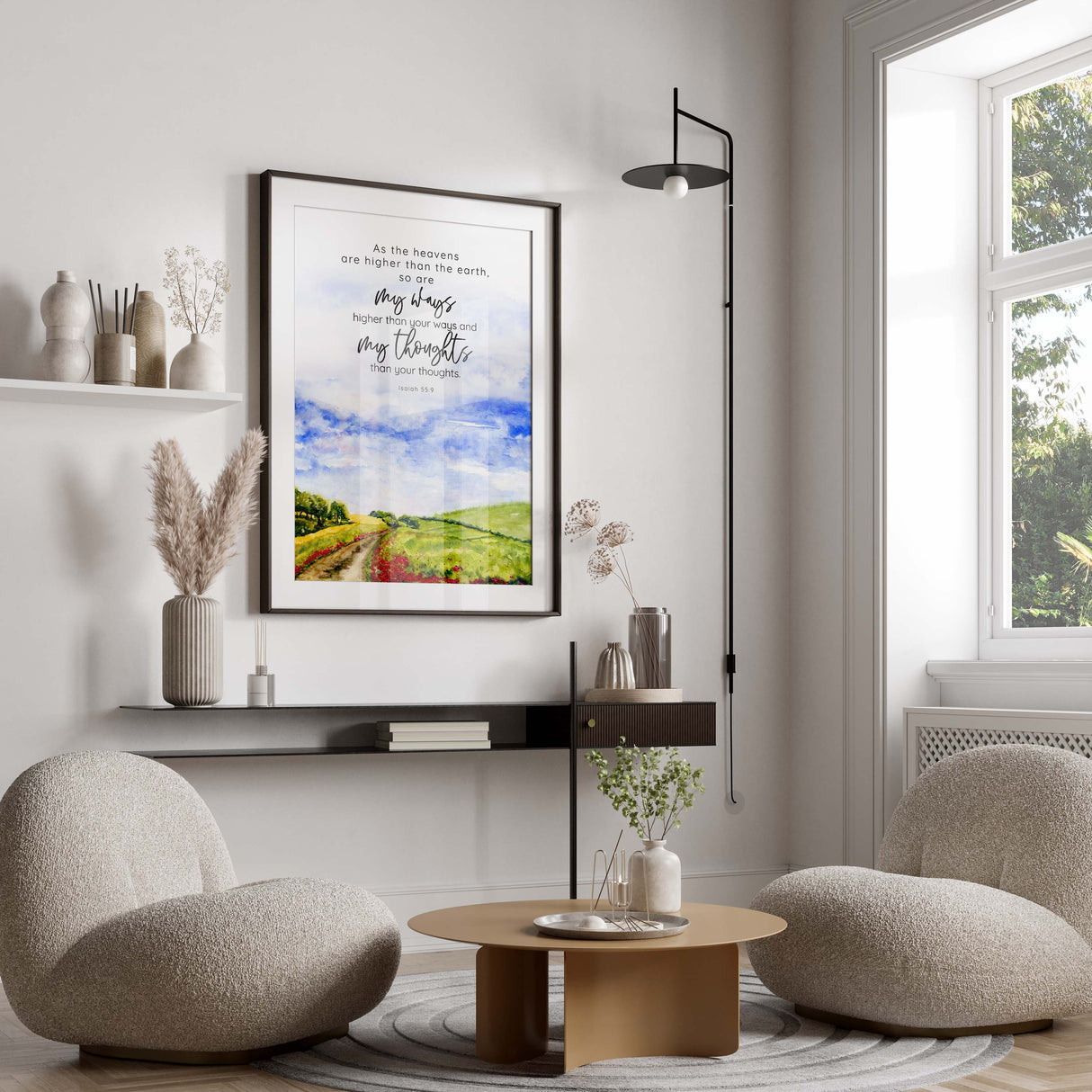 Heavenly pathway artwork for spiritual ambiance, Landscape print with scripture as a faith gift