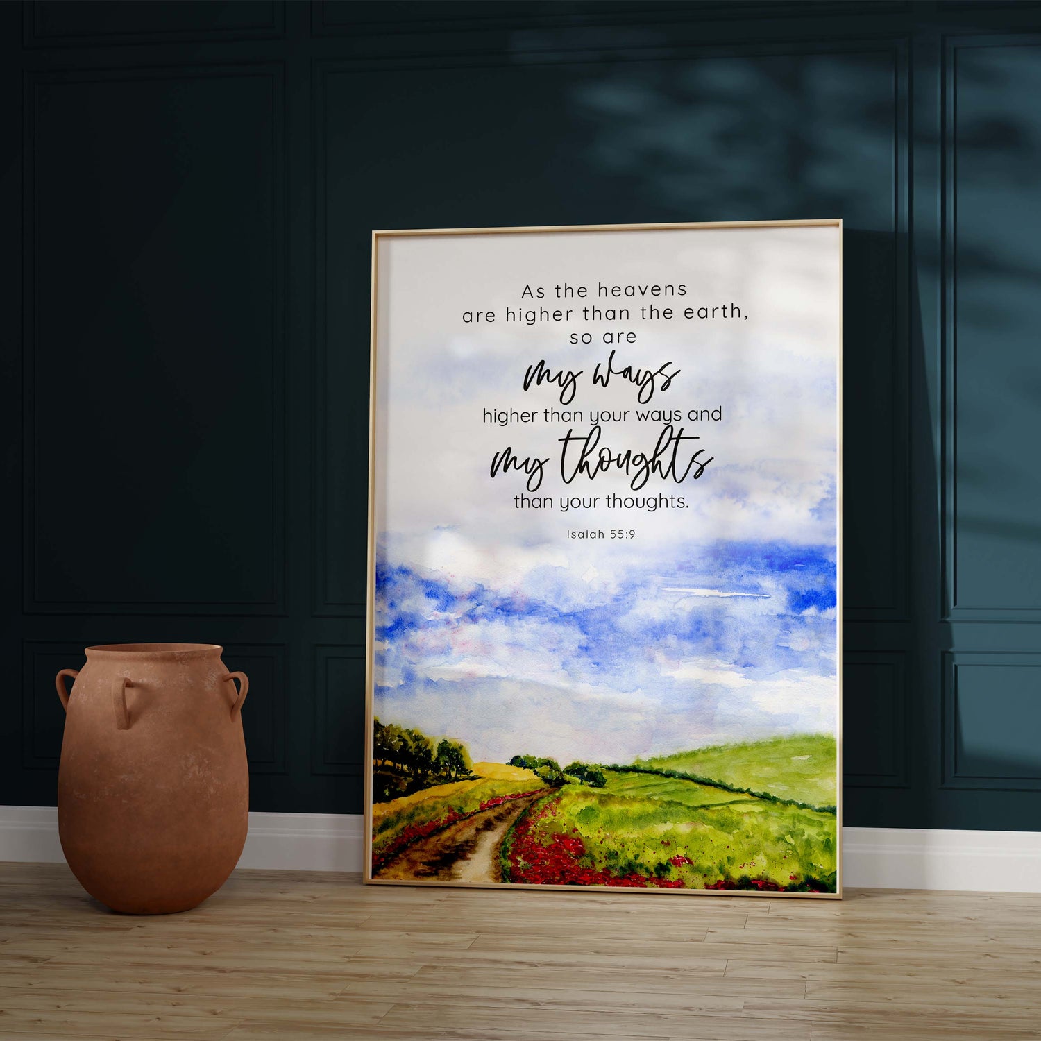 As the Heavens Christian Wall Art Print Isaiah 55 9 Scripture Poster, Landscape scene with profound scripture quote