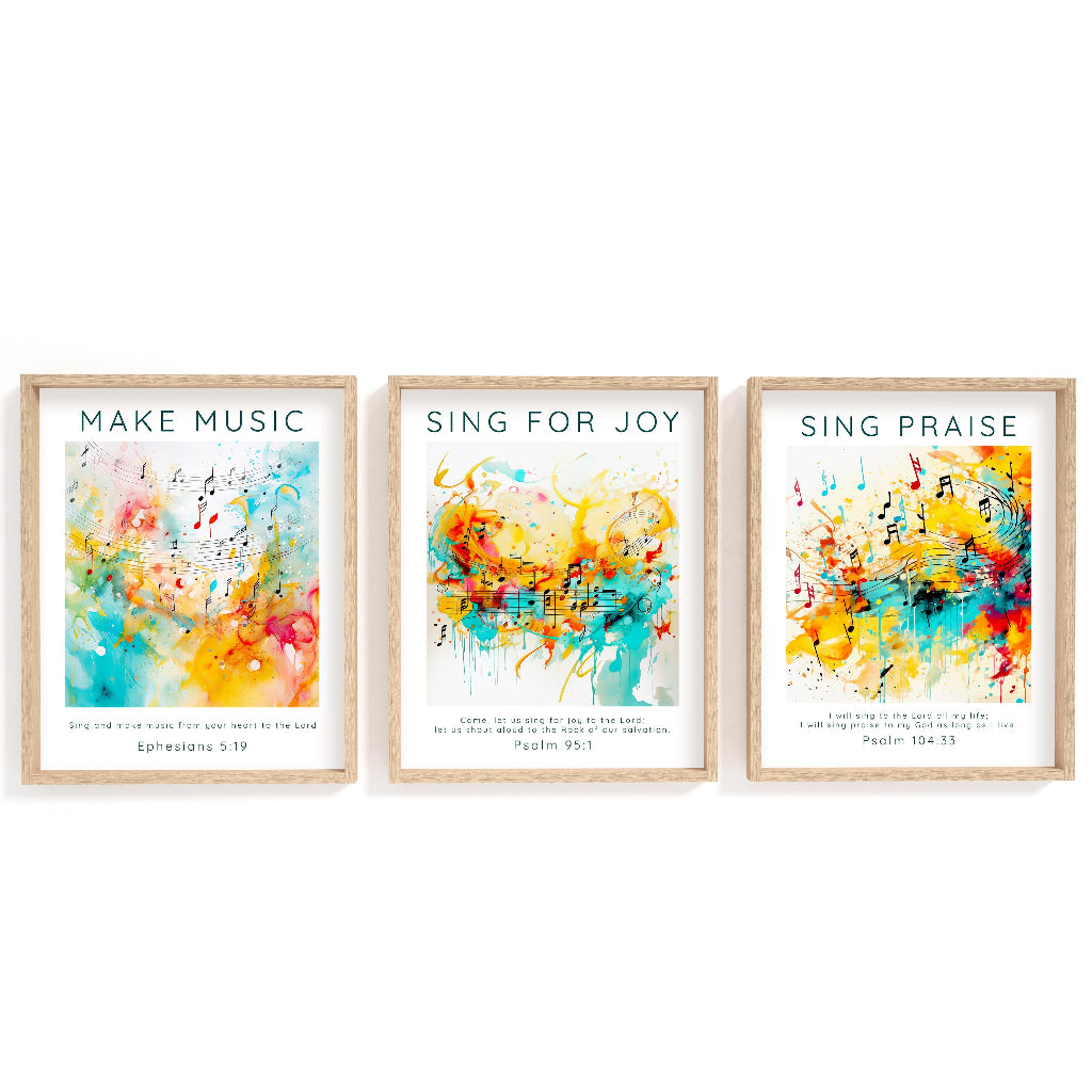 Melodic praise wall prints, Joyful noise scripture art, Gratitude-themed Psalm 104 print, Divine harmony Christian decor