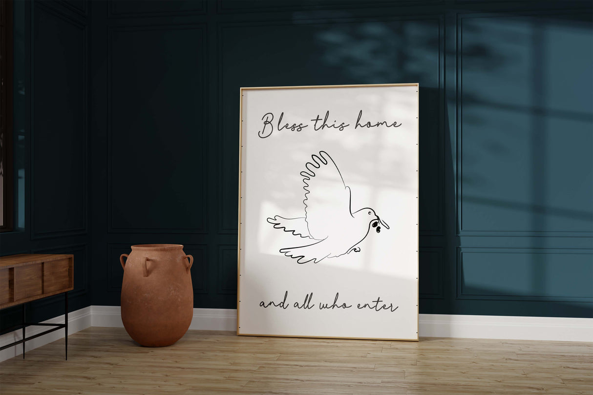 Elegant dove line art print, Blessings for every room print, Graceful dove artwork for walls, Dove of peace wall hanging