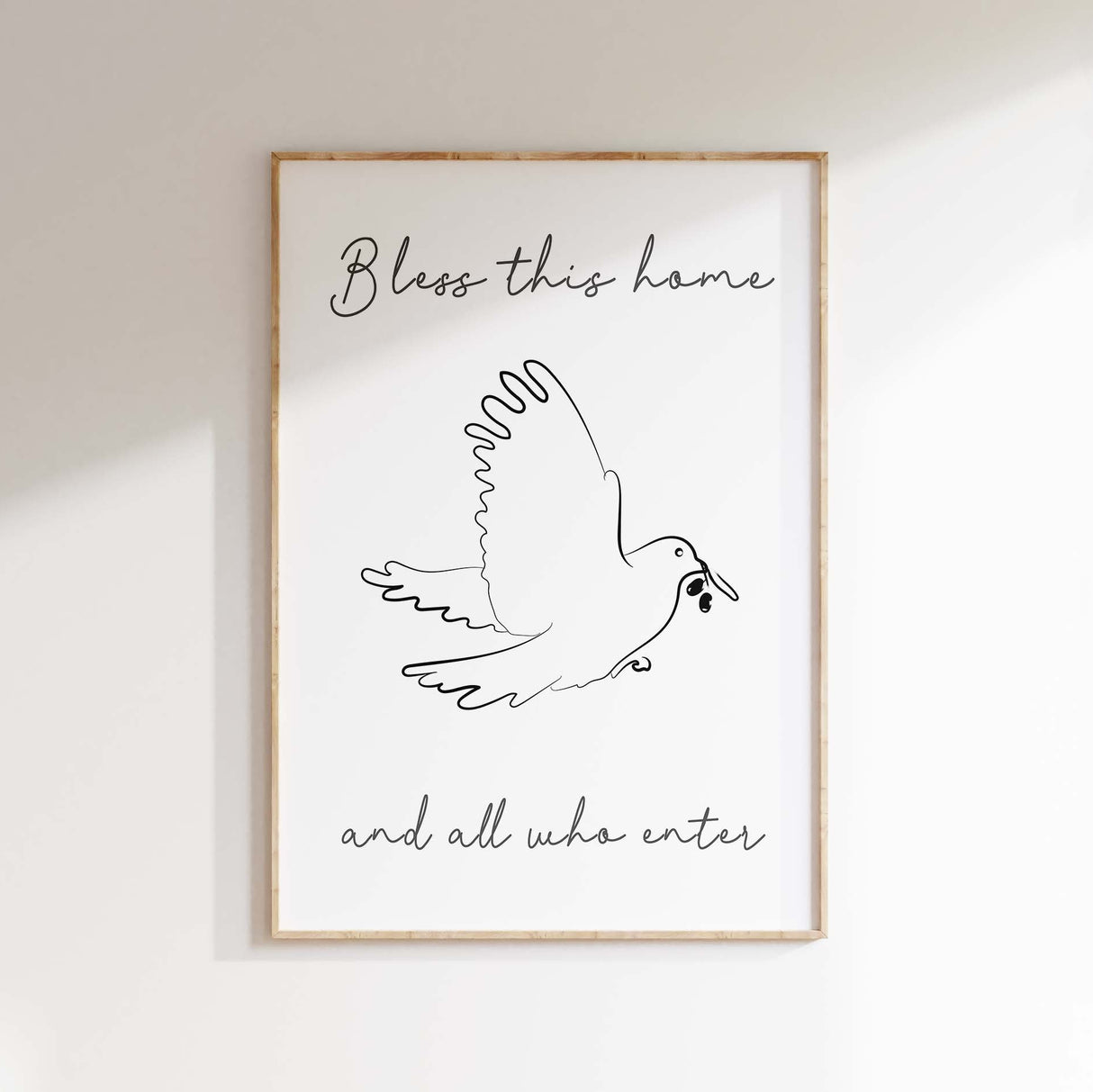 Bless This Home Christian Wall Art Print Entry Way Decor for Hallway, Christian home decor with dove print, dove line art