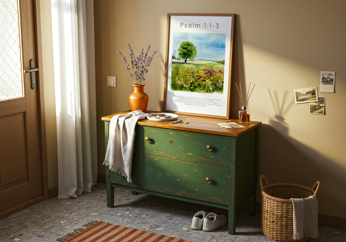 Psalm 1:1-3 – Inspirational Bible verse wall art gift for believers.