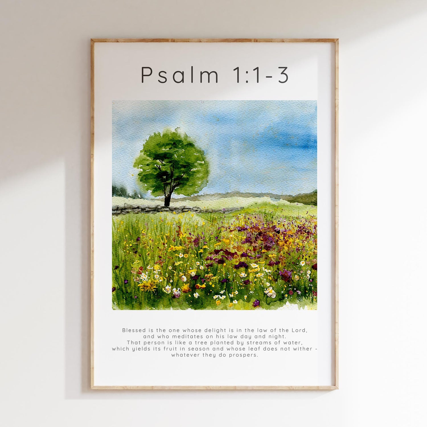 Psalm 1:1-3 – Christian wall art with tree by streams of water design.