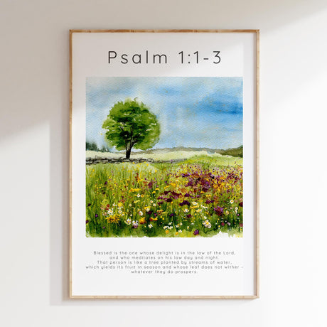 Psalm 1:1-3 – Christian wall art with tree by streams of water design.