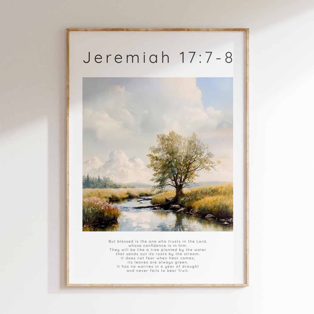 Jeremiah 17:7-8 – Faith wall art symbolising trust in the Lord.