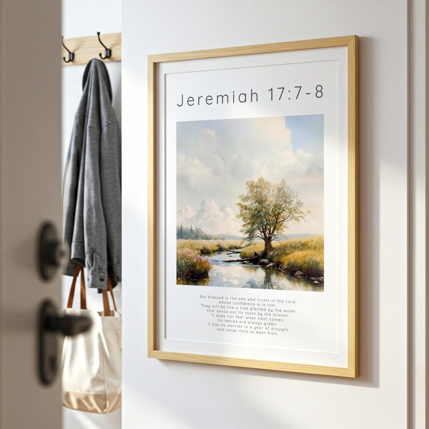 Jeremiah 17:7-8 – Nature-inspired Scripture print with warm tones.