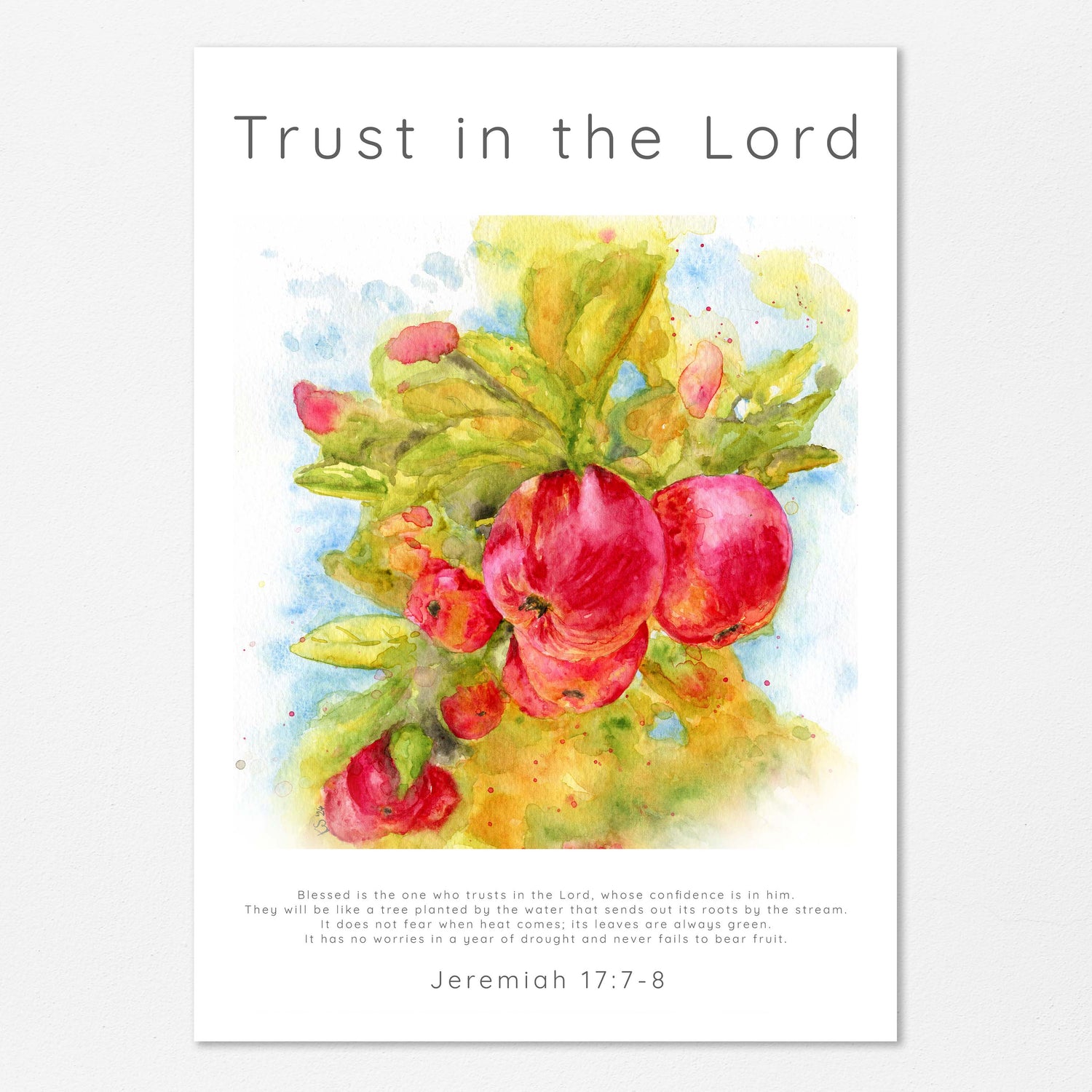 Bible verse print for living room, Christian gift idea for loved ones, Watercolour apple tree wall decor, fruit scripture