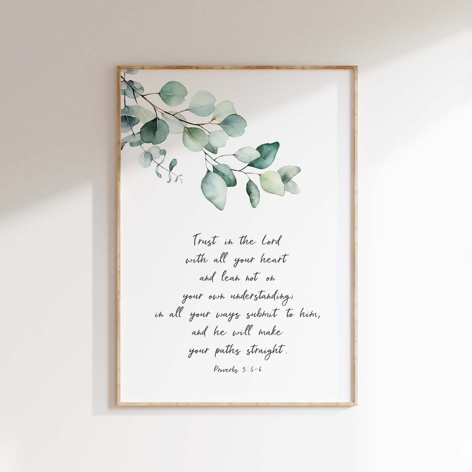 Trust in the Lord Christian Wall Art Print, Proverbs 3 5-6 Poster, Green leaf Proverbs 3:5-6 print, Trust in the Lord art
