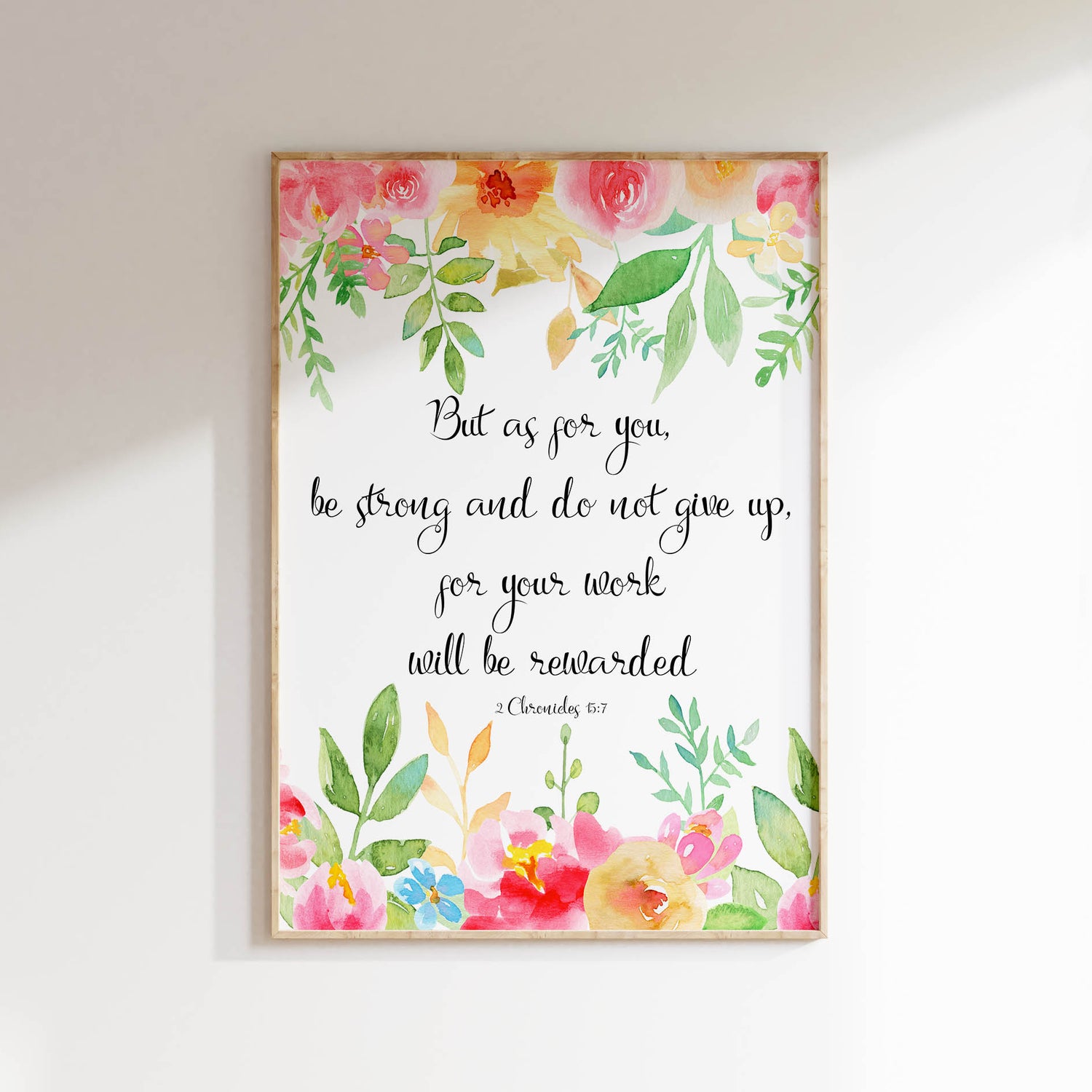 Inspiring scripture surrounded by intricate flowers, Motivational print from 2 Chronicles with floral details