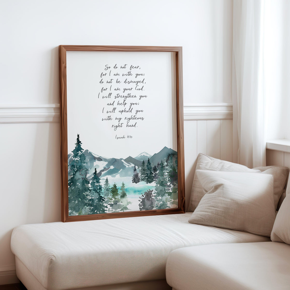 Isaiah 41:10 – Christian mountain landscape with encouraging scripture.