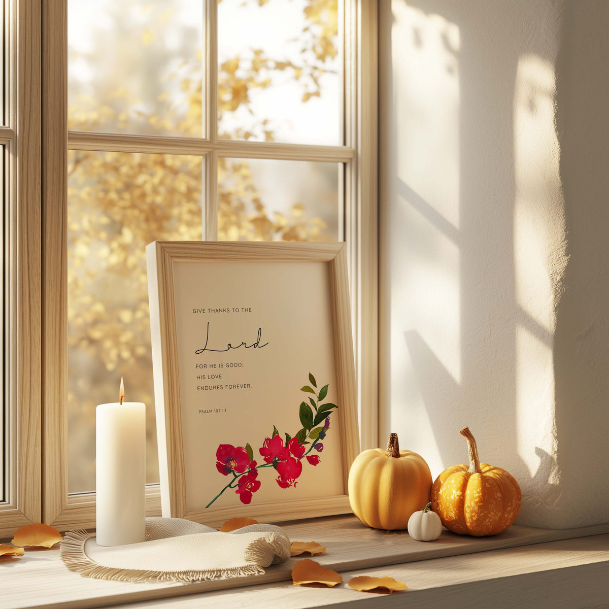 Give Thanks to the Lord Christian Wall Art Print, Floral Bible Verse