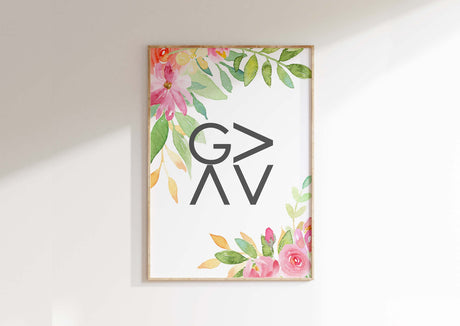 God is Greater than the Highs And Lows Christian Wall Art Print Gift, Christian saying wall art with floral motif