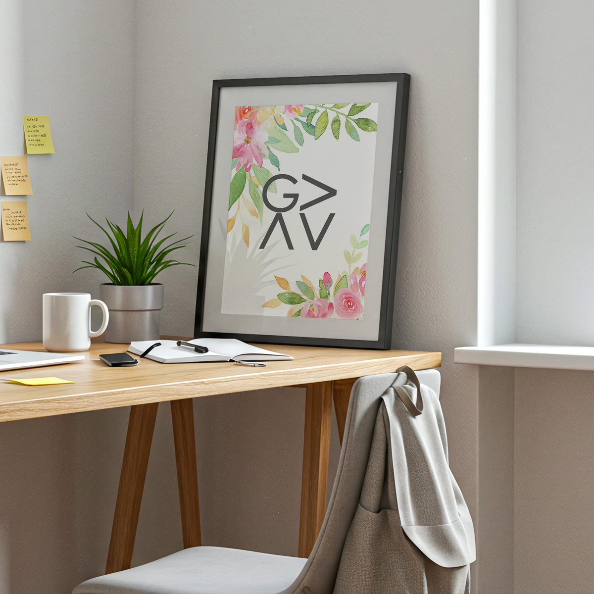 God Is Greater Than The Highs And Lows – Christian wall art with watercolour floral design and uplifting faith based message.