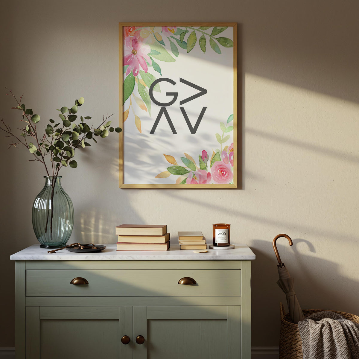 God Is Greater Than The Highs And Lows – Christian saying wall art featuring delicate florals and encouraging faith inspired words.