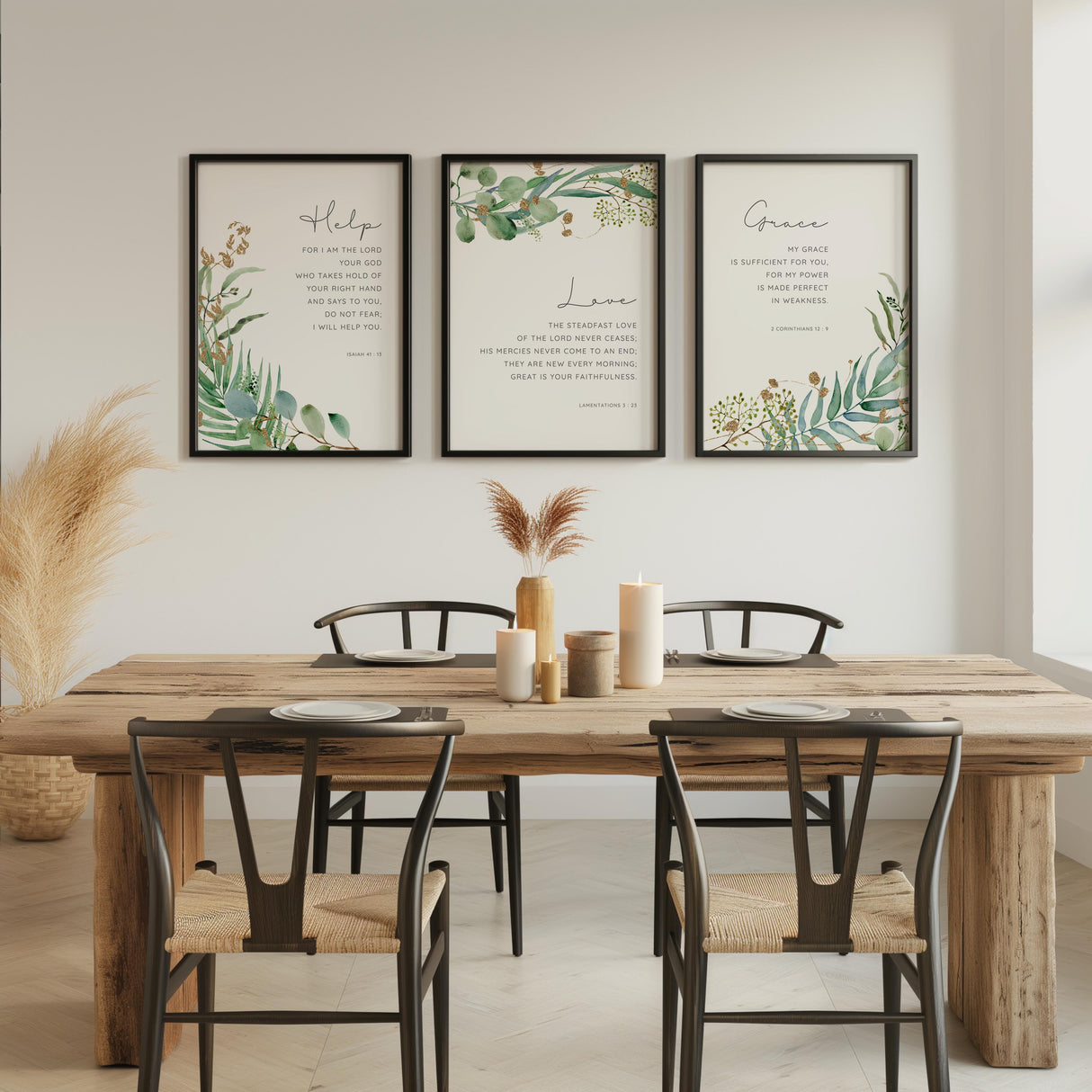 Isaiah 41:13 - Promises of God Christian wall art with watercolour botanical design, Bible verse print reminding do not fear faith decor.