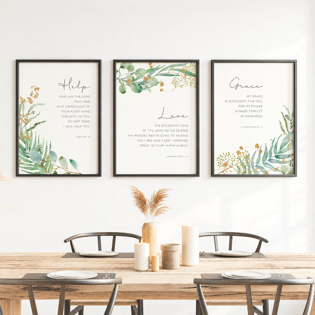Isaiah 41:13 - Promises of God Christian wall art with watercolour botanical design, Bible verse print reminding do not fear faith decor.