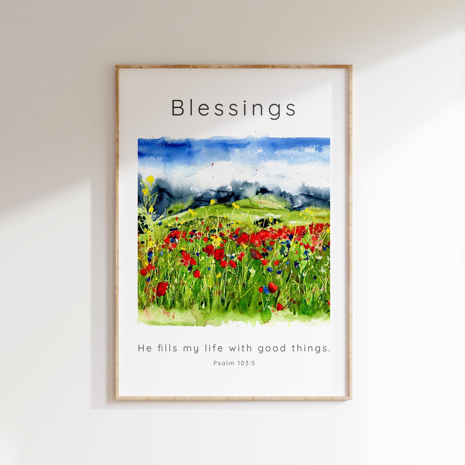 He Fills My Life With Good Things Bible Verse Scripture Faith Print, Scripture-based wall decor with Psalm 103:5