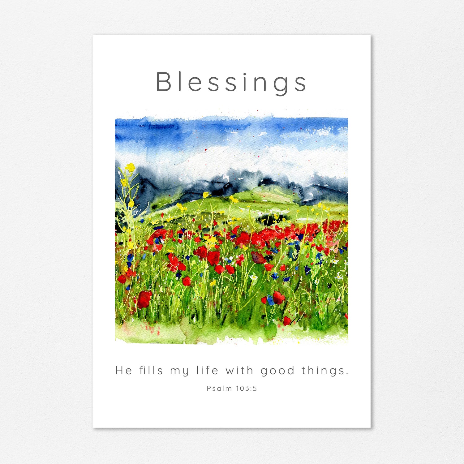 Faith-inspired home accent with Psalm 103:5, Tranquil nature scene wall art with Bible verse, Psalm 103:5 watercolour print