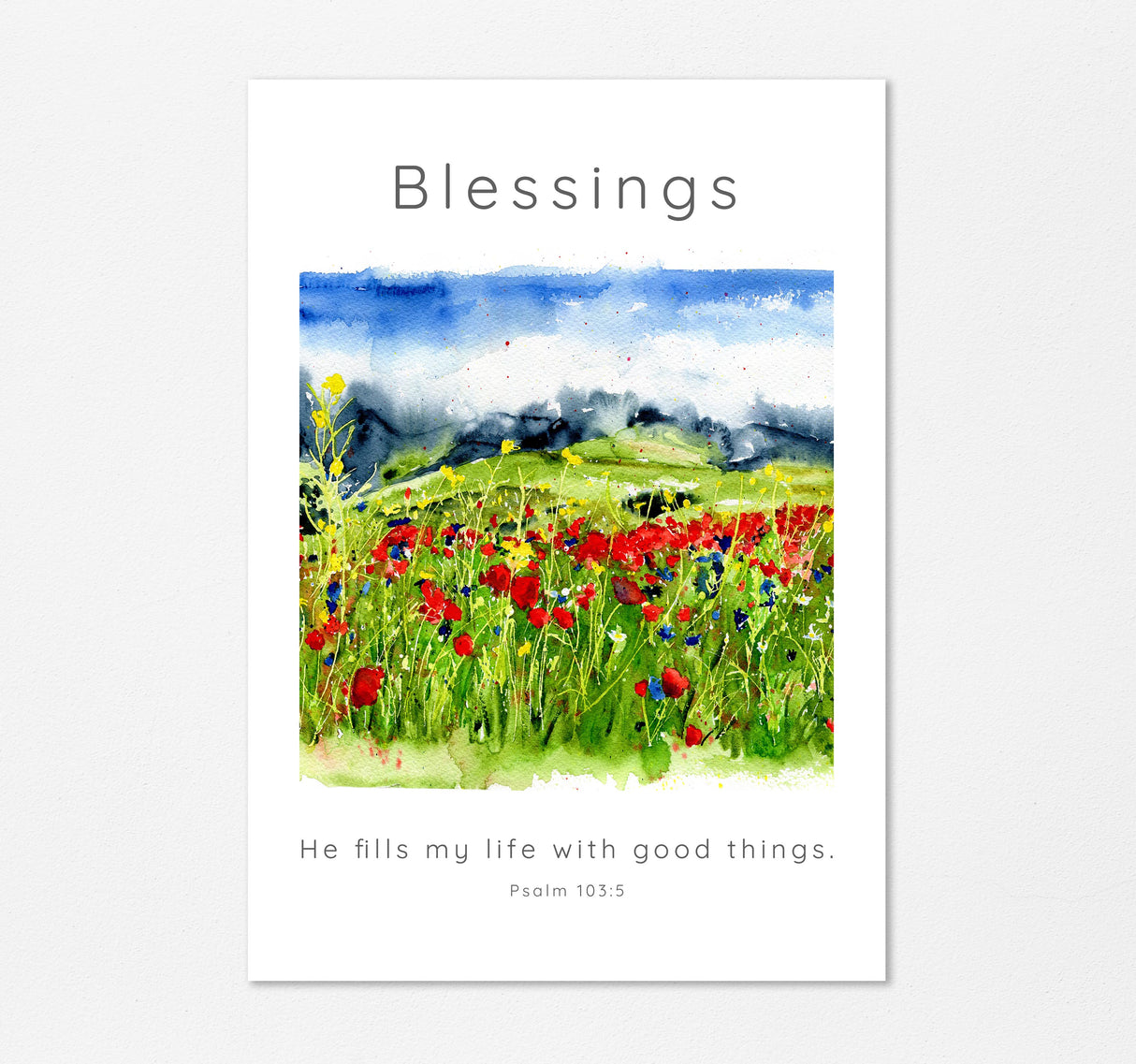 Faith-inspired home accent with Psalm 103:5, Tranquil nature scene wall art with Bible verse, Psalm 103:5 watercolour print