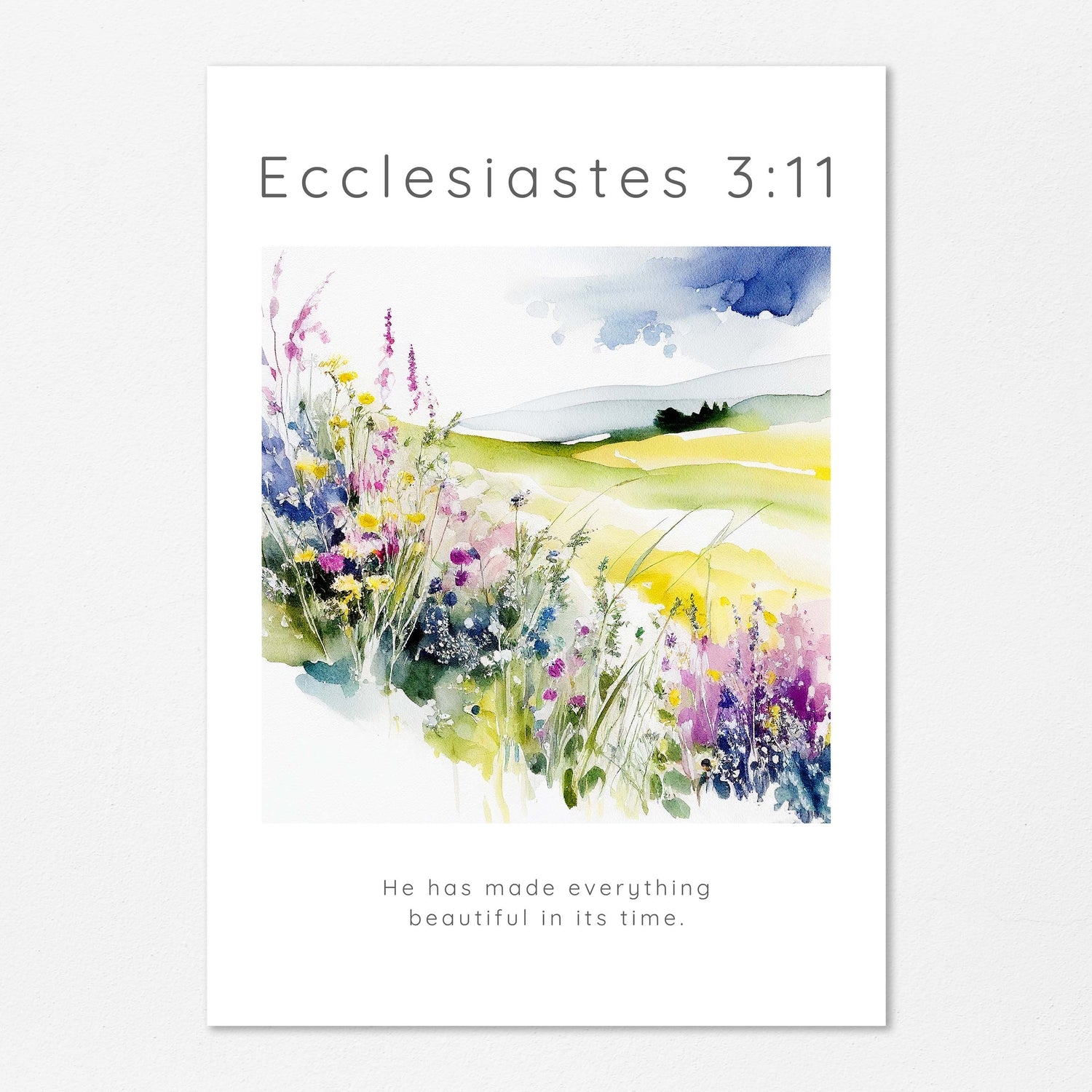 Blossoming meadow décor with biblical scripture, Spiritual floral meadow wall art in the UK, Ecclesiastes quote print