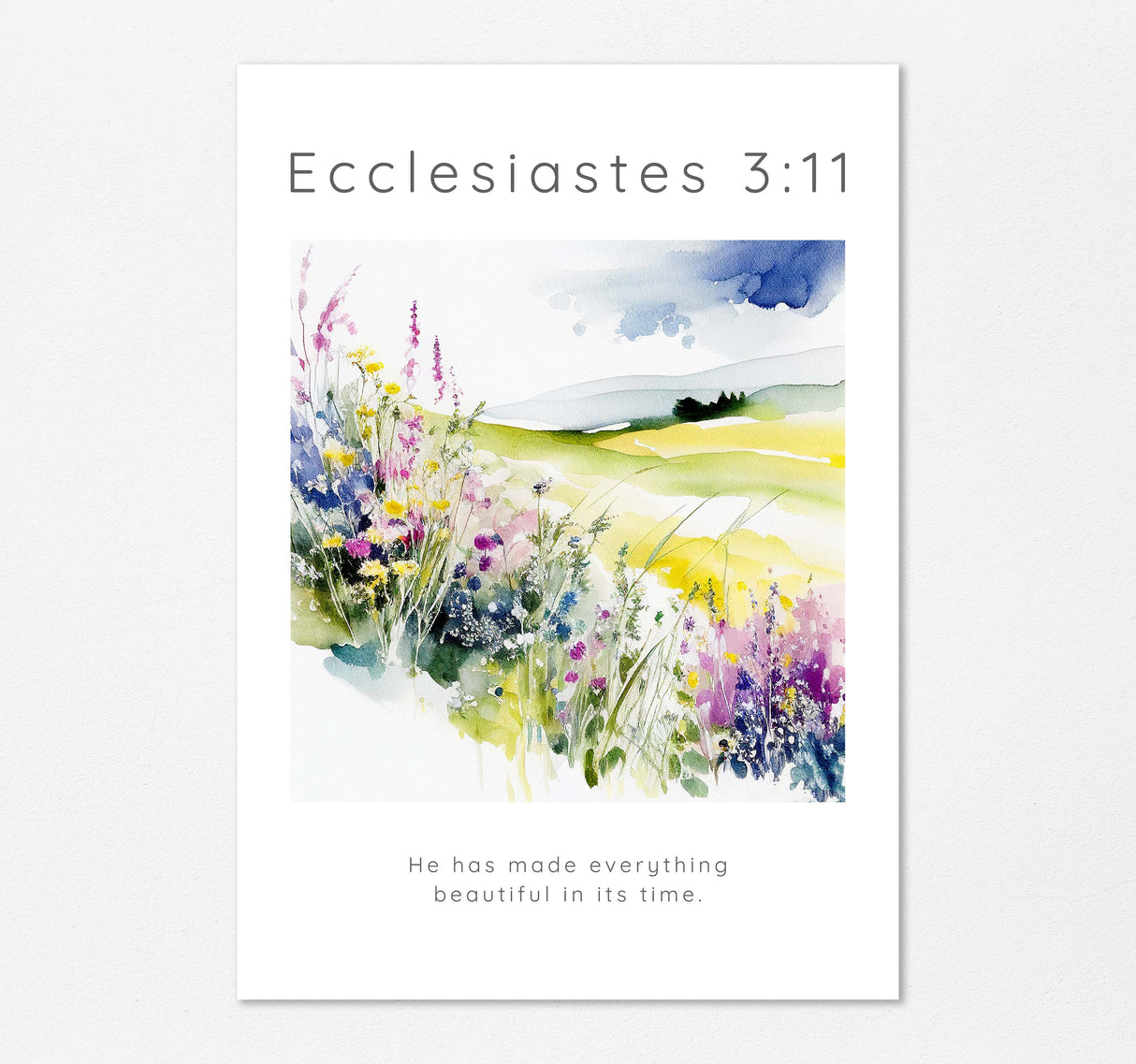 Blossoming meadow décor with biblical scripture, Spiritual floral meadow wall art in the UK, Ecclesiastes quote print
