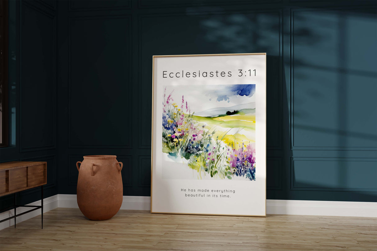 Ecclesiastes 3:11 verse in nature-inspired artwork, He has made everything beautiful print gift idea, Ecclesiastes 3:11 art
