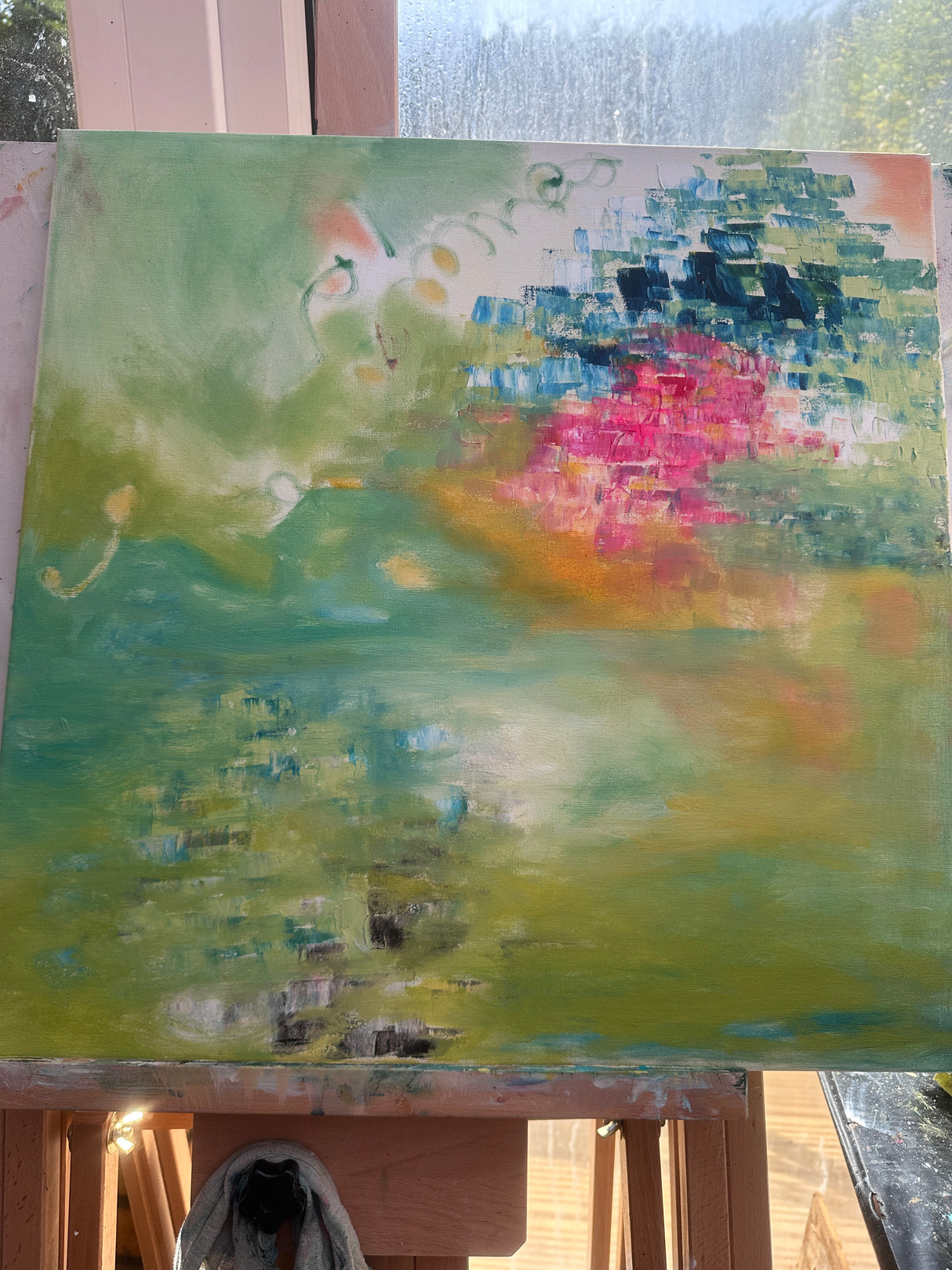 Painting echoes in still water - work in progress - at the start