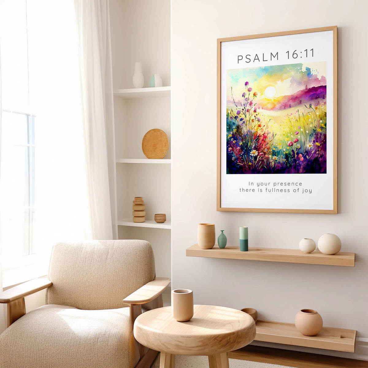 ‘In Your Presence There Is Fullness Of Joy’ – Colourful Christian wall art inspired by Psalm 16:11.