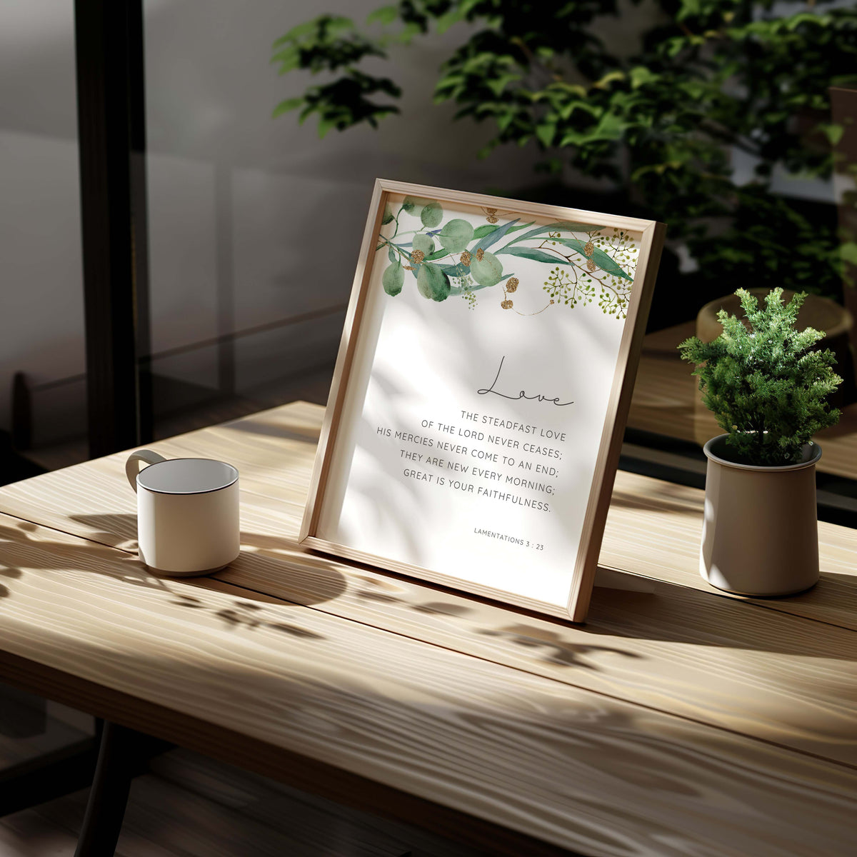 Lamentations 3:23 – Christian wall art print about God’s faithfulness and mercy.
