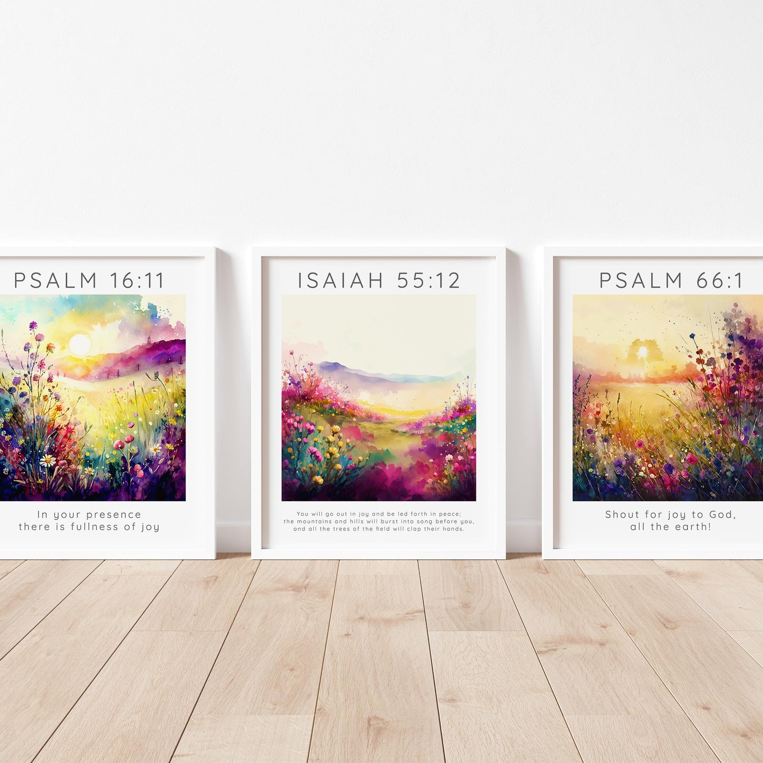Harmonious nature and faith wall decor, Unique gift idea: Christian verse meadow prints, Biblical peace and joy wall prints