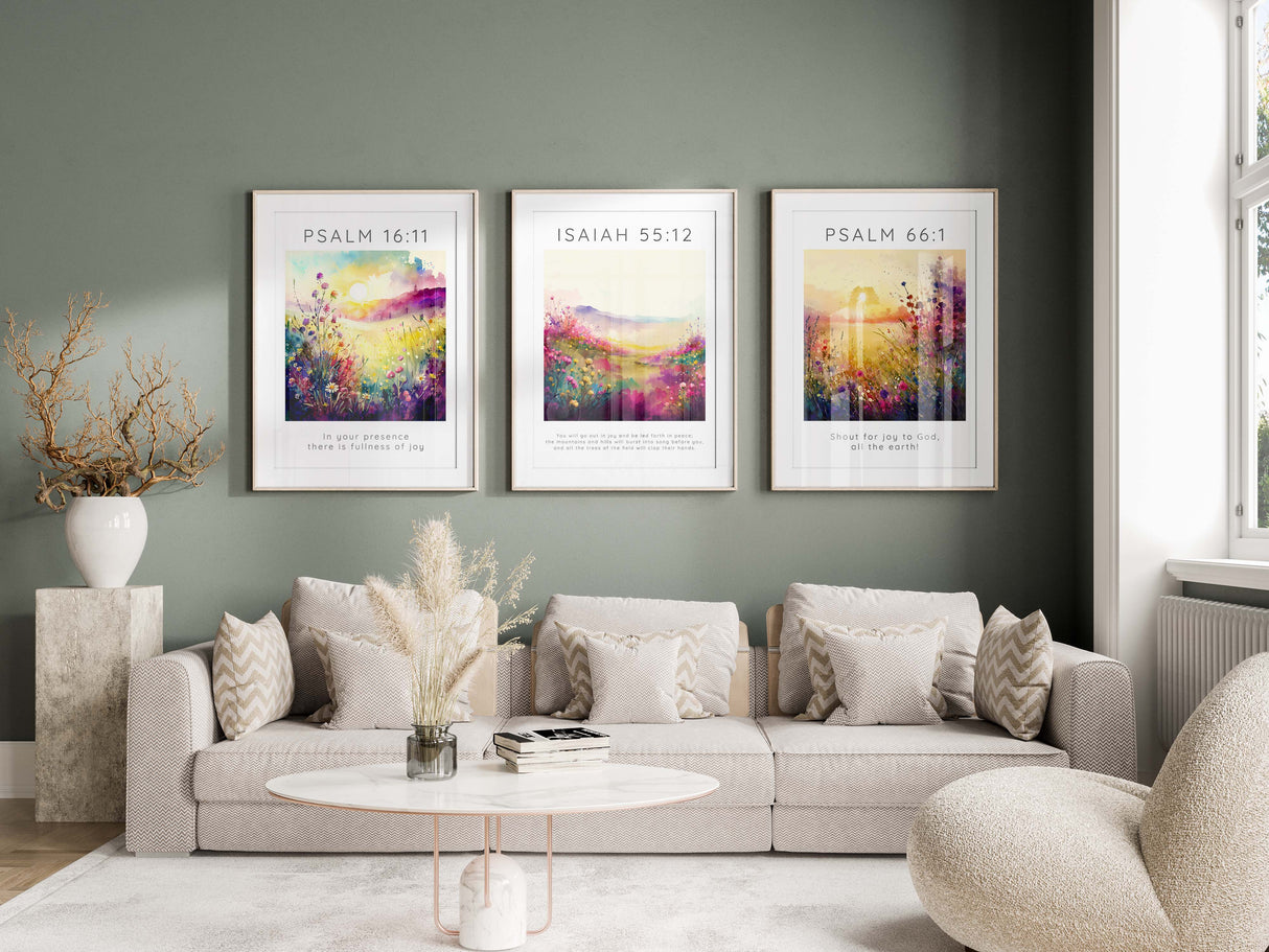 Bible Verses About Joy : Christian Wall Art Print Set of 3 Posters, Inspirational scripture triptych decor set