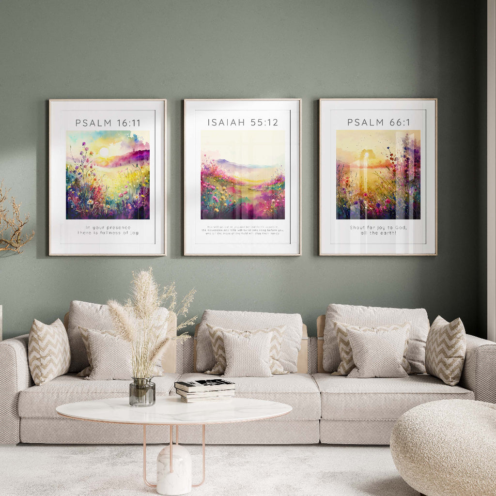 Bible Verses About Joy : Christian Wall Art Print Set of 3 Posters, Inspirational scripture triptych decor set