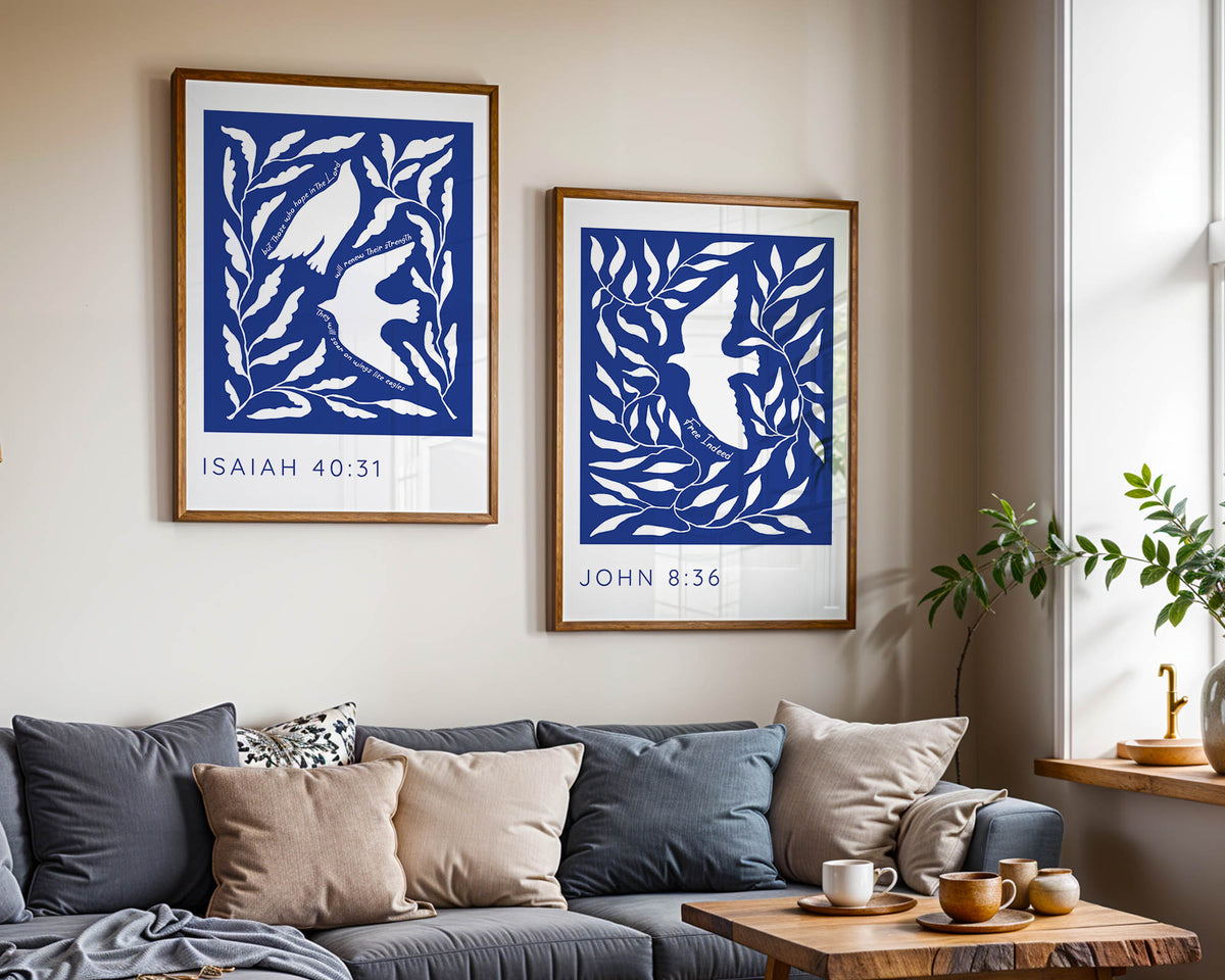 Isaiah 40:31 – Christian wall art with blue background.