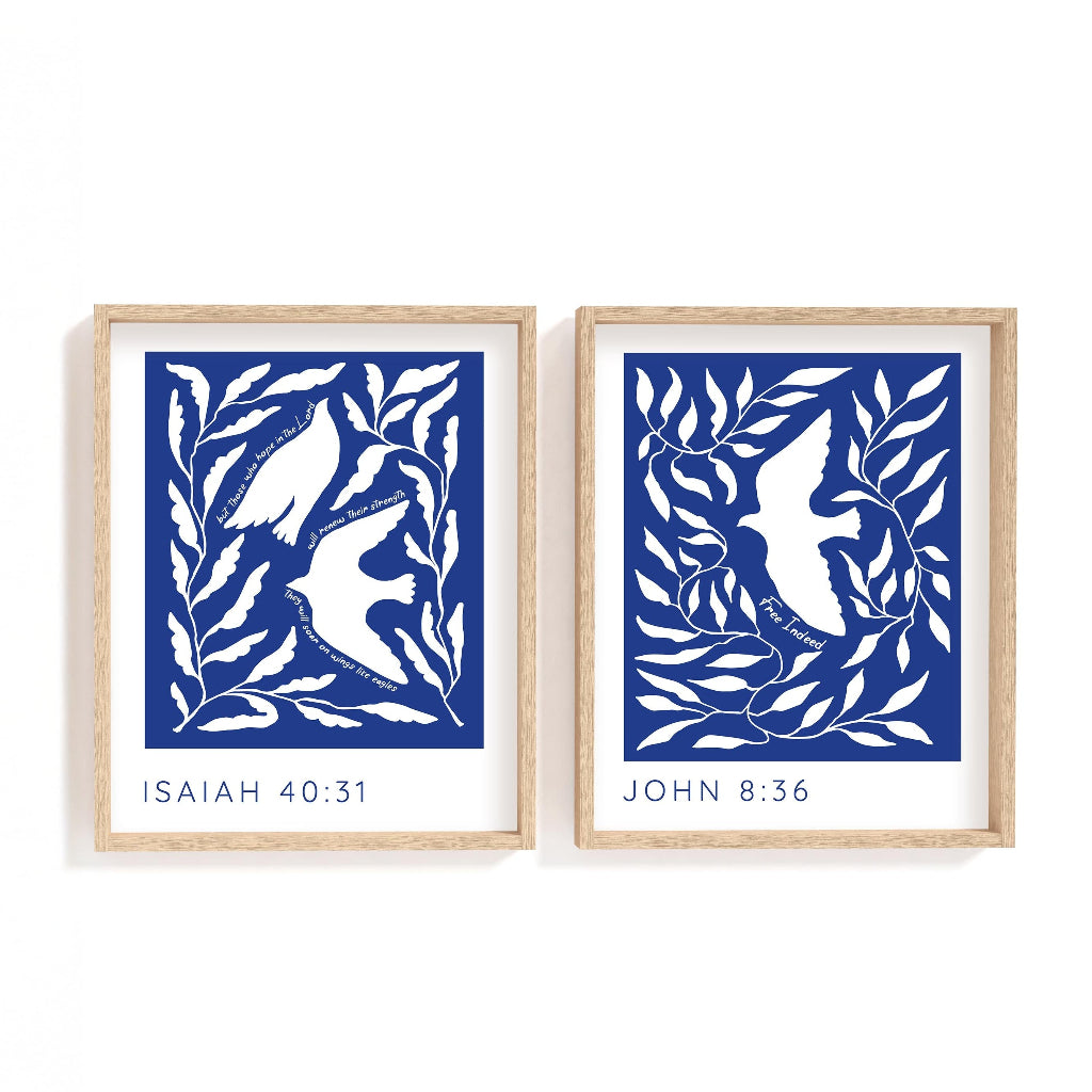 John 8:36 – Free Indeed Bible verse bird print.