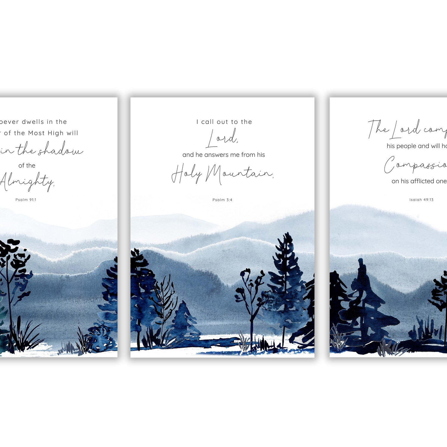 Mountain Christian Wall Art Comforting Scripture Print 3 Piece Set, mountain bible verse print set of 3 faith gift ideas