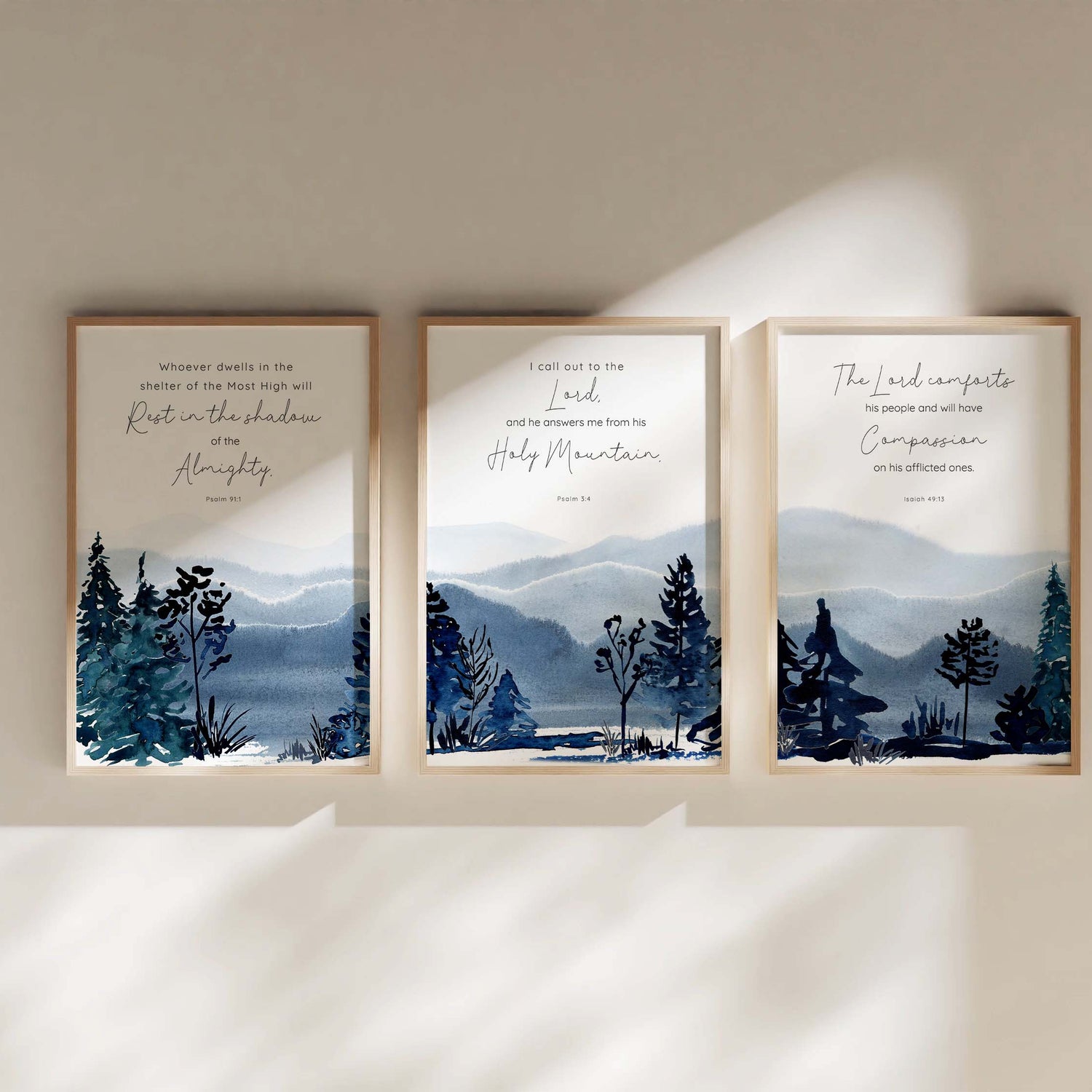 Encouraging scripture prints for gift giving, Spiritual watercolour mountain landscape prints, mountain scripture prints