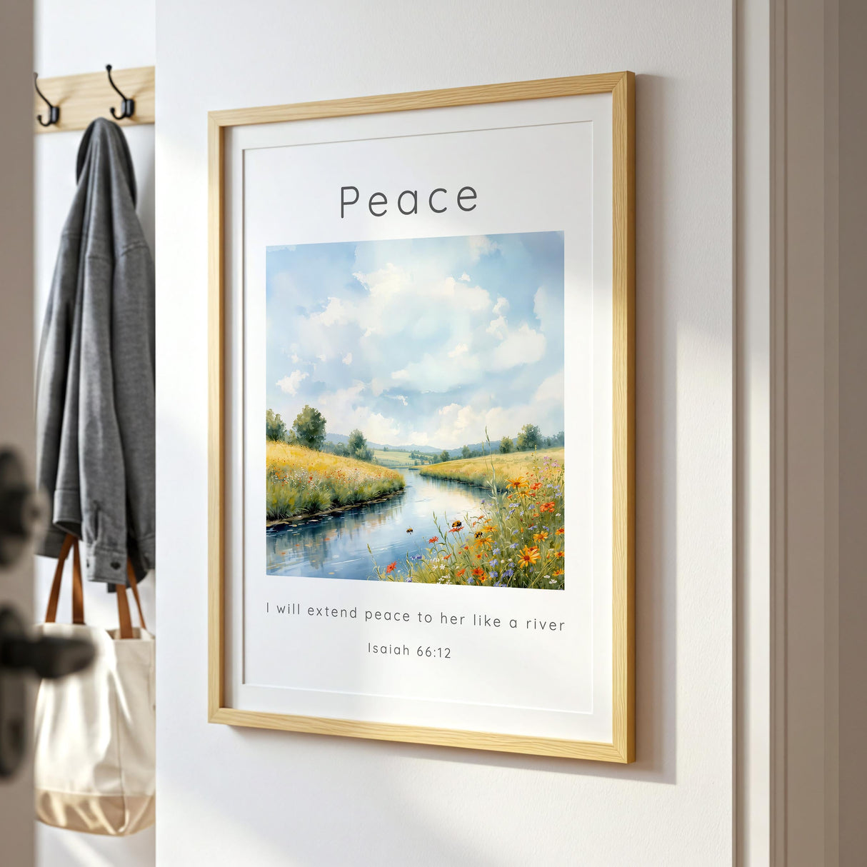 Isaiah 66:12 – Countryside river scene reflecting peace like a river Bible verse.