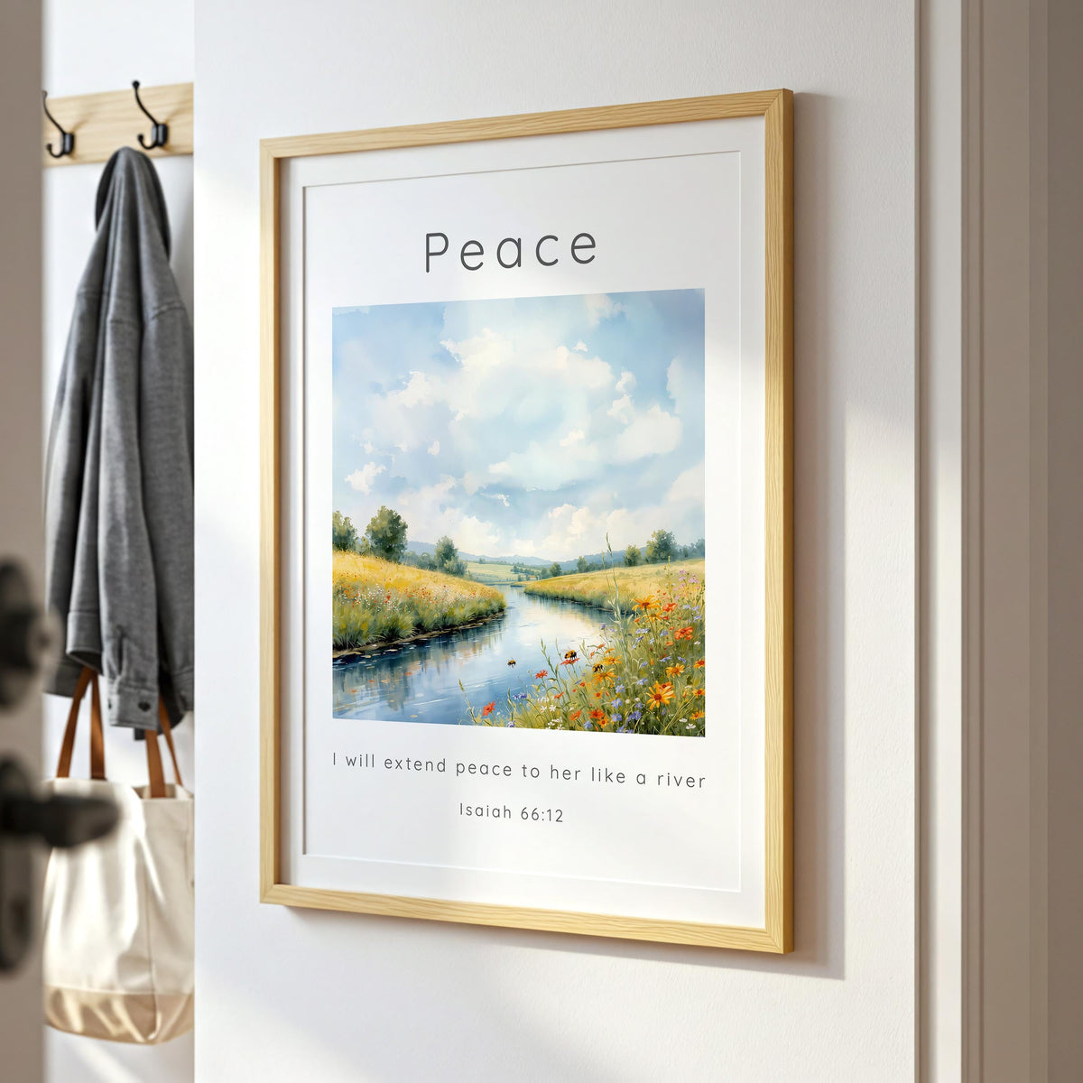 Isaiah 66:12 – Countryside river scene reflecting peace like a river Bible verse.