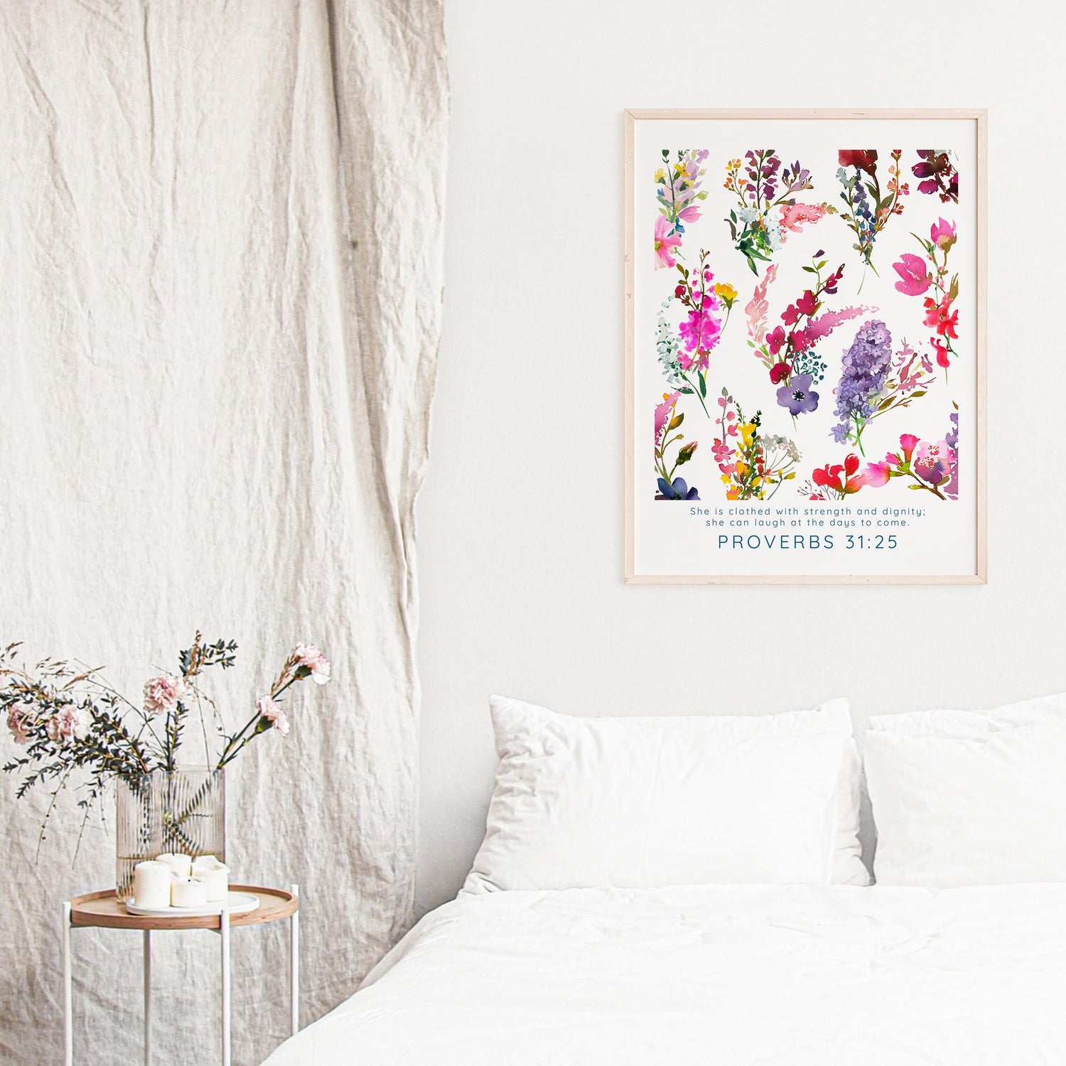 She is Clothed with Strength Christian Wall Art Print, Proverbs 31:25 Bible print, Strength and dignity artwork