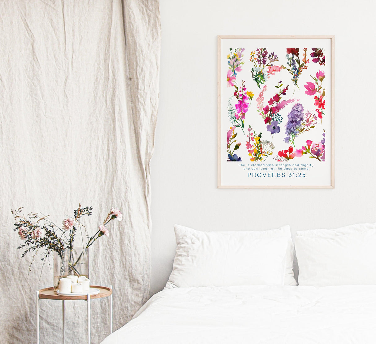 She is Clothed with Strength Christian Wall Art Print, Proverbs 31:25 Bible print, Strength and dignity artwork
