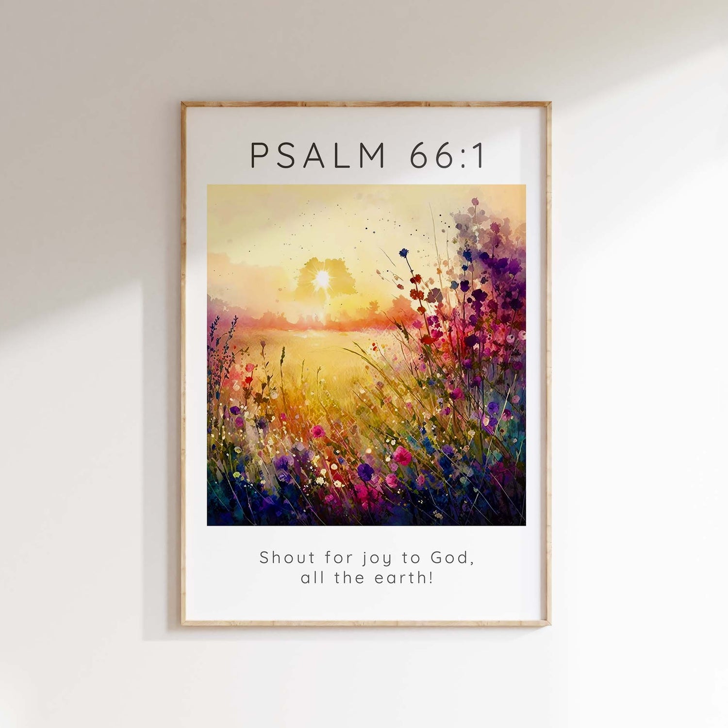 Shout For Joy Christian Wall Art Print, Psalm 66 1 Garden Scripture, Meadow-Inspired Bible Verse Decor, Floral Psalm 66:1 Wall Art