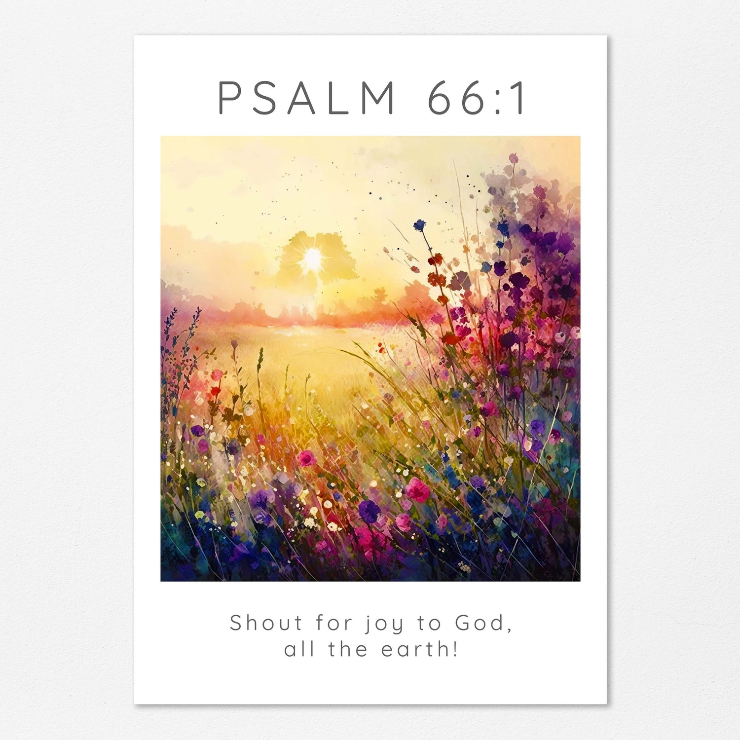 Nature-Inspired Joyful Verse Art, Vibrant Flower Meadow Scripture, Flower Garden Psalm 66:1 Print, Joy bible verse print decor