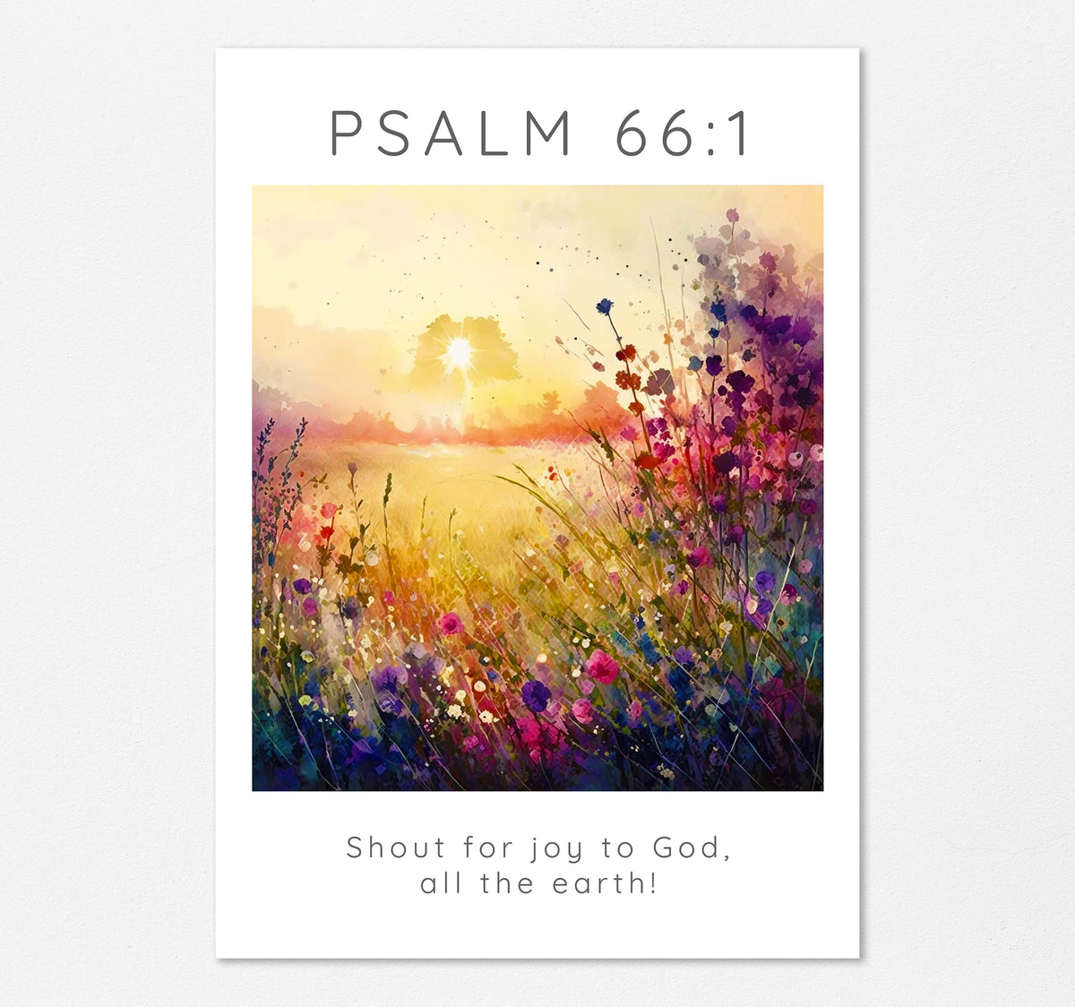 Nature-Inspired Joyful Verse Art, Vibrant Flower Meadow Scripture, Flower Garden Psalm 66:1 Print, Joy bible verse print decor