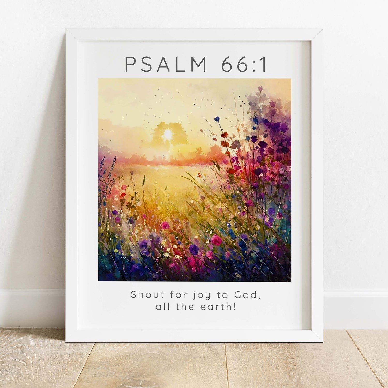 Shout For Joy Christian Wall Art Print, Psalm 66 1 Garden Scripture, Meadow-Inspired Bible Verse Decor, Floral Psalm 66:1 Wall Art