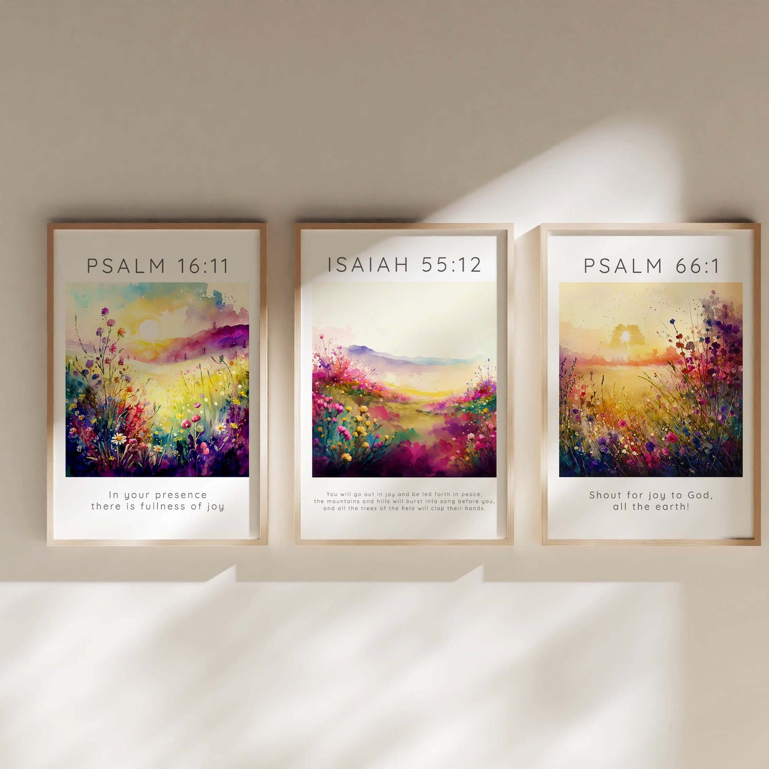 Harmonious nature and faith wall decor, Unique gift idea: Christian verse meadow prints, Biblical peace and joy wall prints