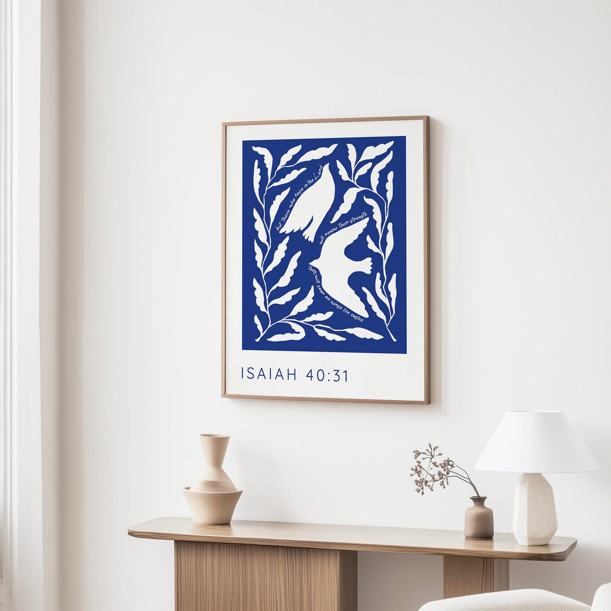 Isaiah 40:31 - Inspirational Christian wall art showing bird silhouette with scripture about renewed strength and hope in the Lord.